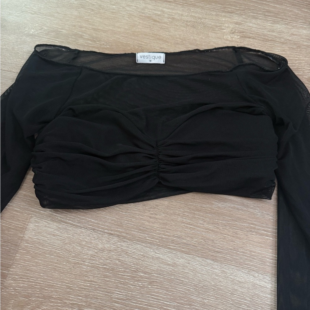 Vestique Elegant Black Mesh Crop Top